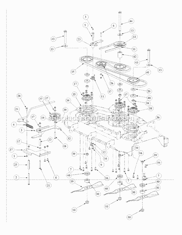 Stamped Deck Spindle Assembly Diagram and Parts List for M48-KHS 53AB5B5M750-18HP Cub Cadet Lawn Tractor